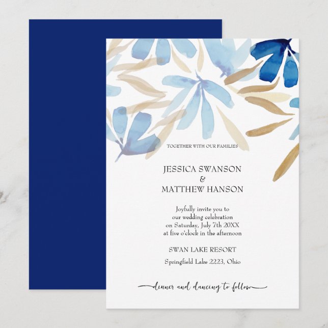 Invitación Boda de verano azul claro (Anverso / Reverso)