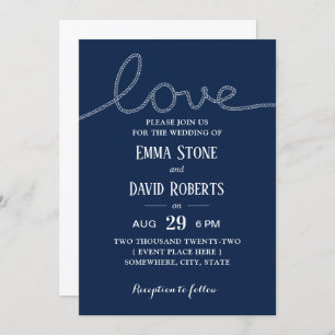 Invitación Boda de verano azul Nautical Rope Love Navy