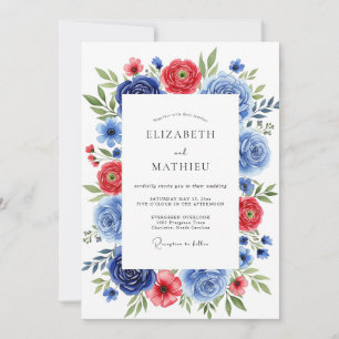 Invitación Boda de verano azul vivaz de la flor de maíz roja
