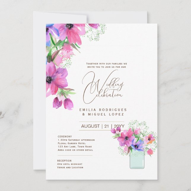 Invitación Boda de verano bonitos flores estilo romántico (Anverso)