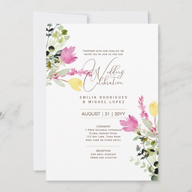Invitación Boda de verano bonitos flores estilo romántico (Anverso)