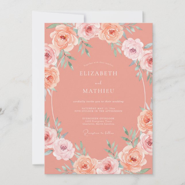 Invitación Boda de verano botánico exuberante de melocotón (Anverso)