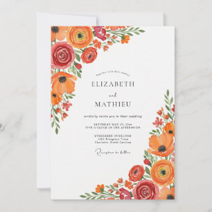 Invitación Boda de verano brillante mandarina