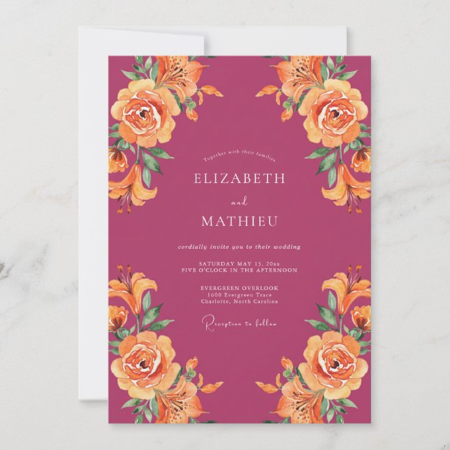 Invitación Boda de verano cautivadora magenta (Anverso)