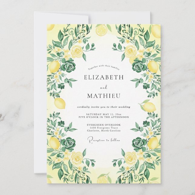 Invitación Boda de verano cítrico amarillo intenso (Anverso)