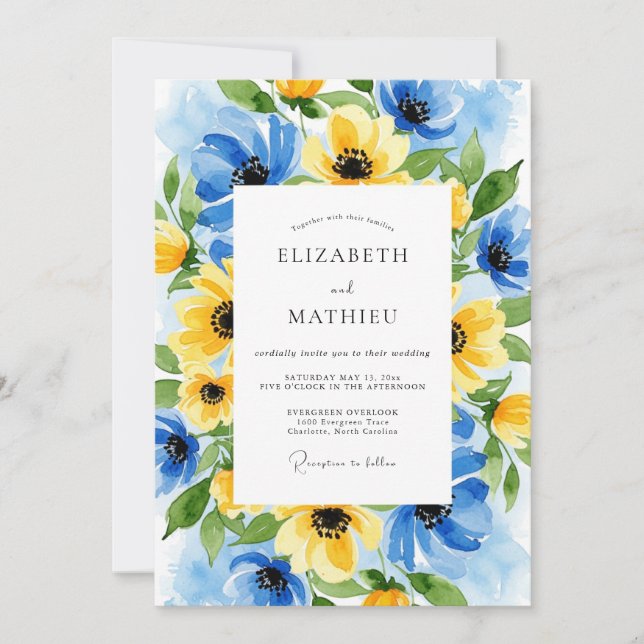 Invitación Boda de verano con espíritu amarillo Azure (Anverso)