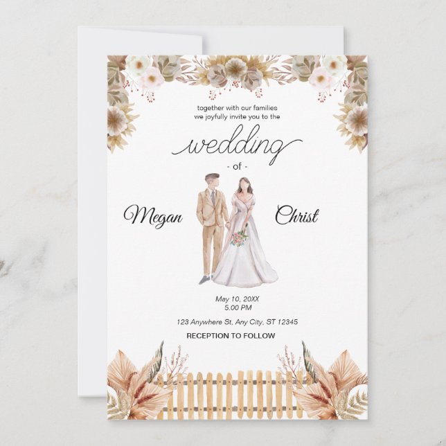 Invitación Boda de verano con flores elegantes (Anverso)