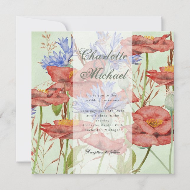Invitación Boda de verano con flores silvestres (Anverso)