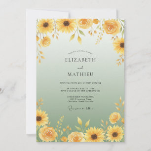 Invitación Boda de verano con girasoles radiantes amarillos