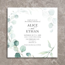 Invitación Boda de verano con letra rústica de eucalipto