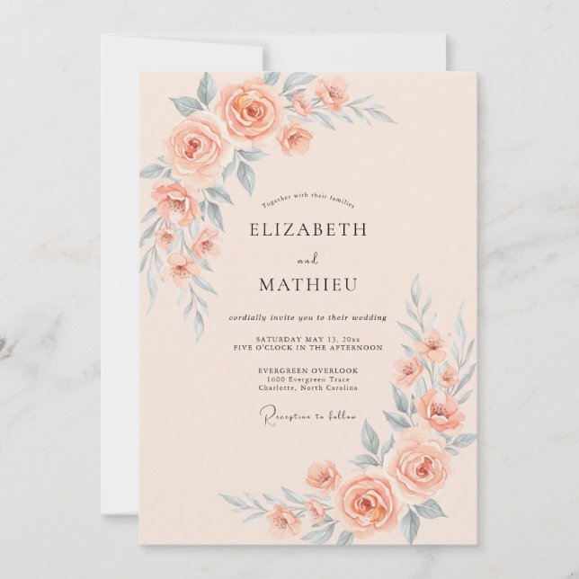 Invitación Boda de verano con melocotón apagado (Anverso)