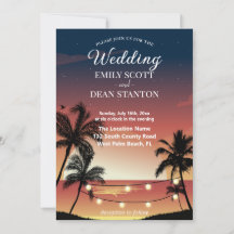 Boda de verano con palmeras al atardecer