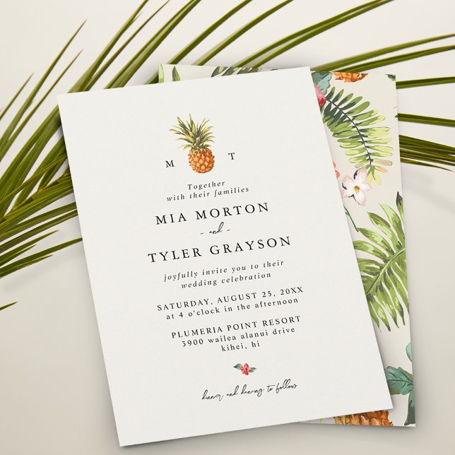 Invitación Boda de verano con patrón tropical de piña (Subido por el creador)