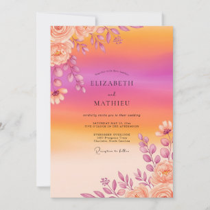 Invitación Boda de verano con puesta de sol radiante naranja