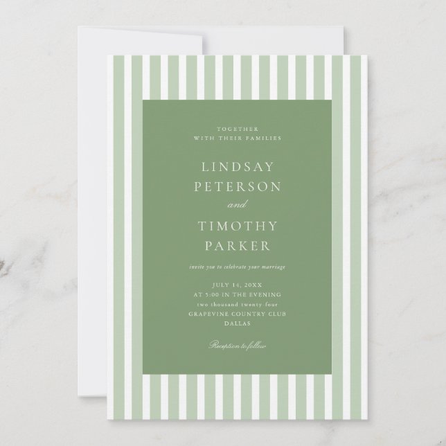 Invitación Boda de verano con rayas verdes retro (Anverso)
