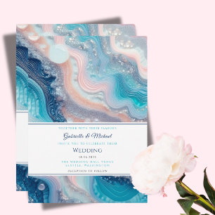 Invitación Boda de verano de ágata de mármol rosa turquesa