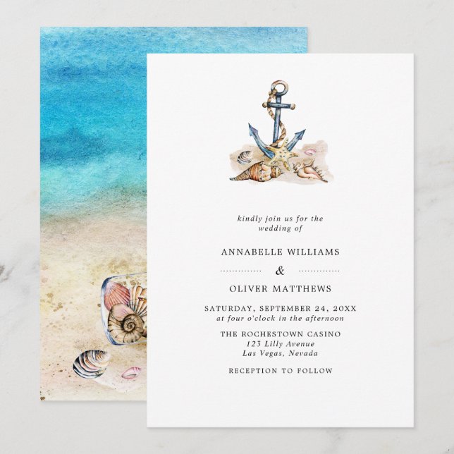Invitación Boda de verano de Anchor Nautical Beach (Anverso / Reverso)