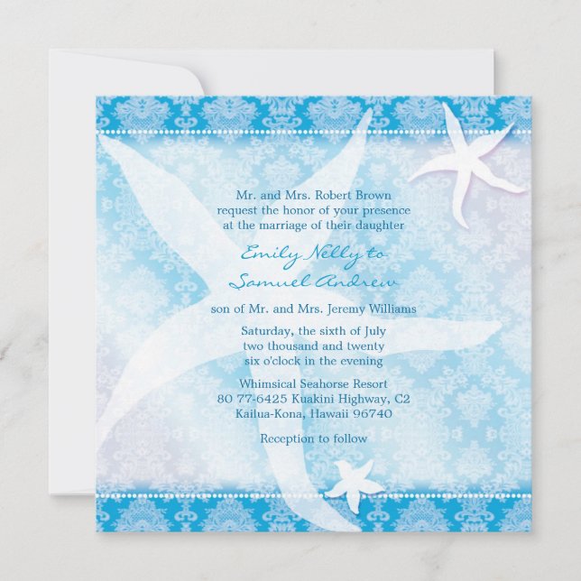 Invitación Boda de verano de Blue Beach Starfish (Anverso)