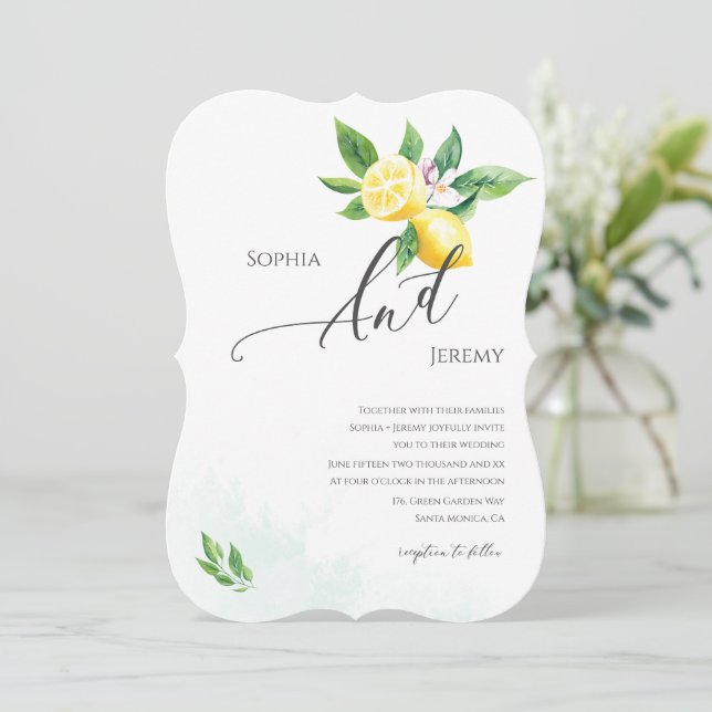 Invitación Boda de verano de color limón limón (Anverso de pie)