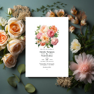 Invitación Boda de verano de color rosa, verde y pastel