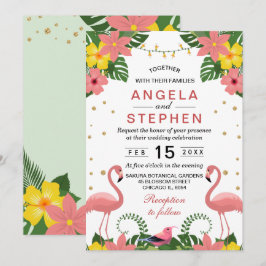 Invitación Boda de verano de flamenco floral tropical