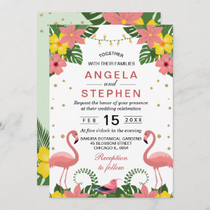 Invitación Boda de verano de flamenco floral tropical