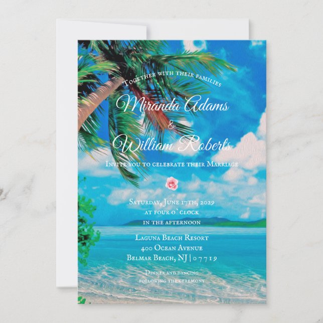 Invitación Boda de verano de Floral Tropical Beach (Anverso)