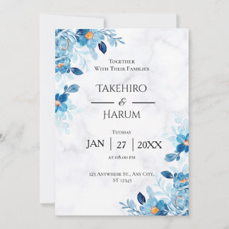 Invitación Boda de verano de flores elegantes azules