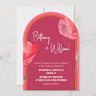 Invitación Boda de verano de flores rosadas modernas arcadas