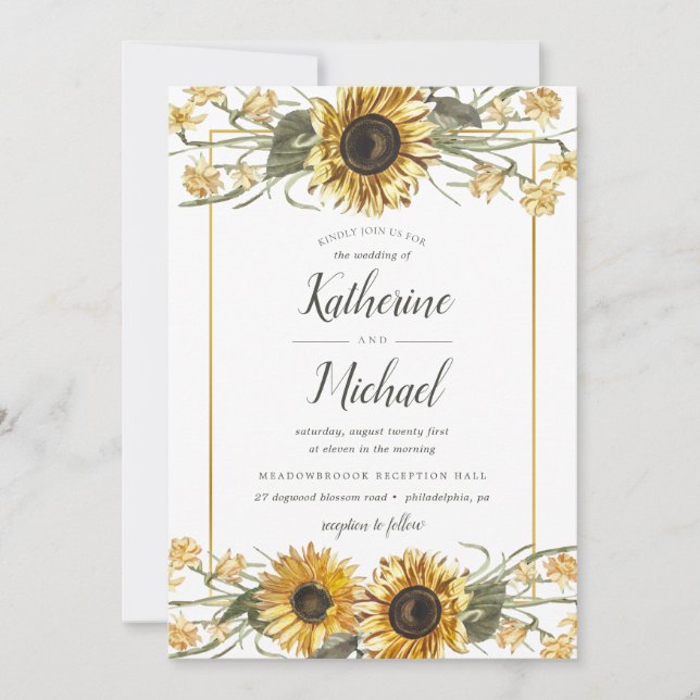Invitación Boda de verano de girasoles (Anverso)