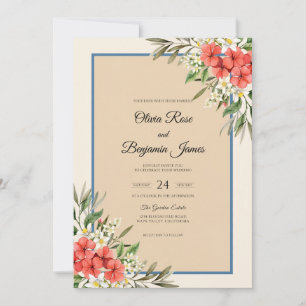 Invitación Boda de verano de hibisco con eucalipto crema