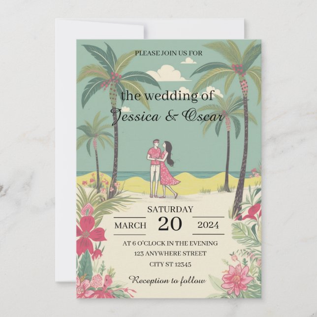 Invitación Boda de verano de la historia de amor tropical (Anverso)