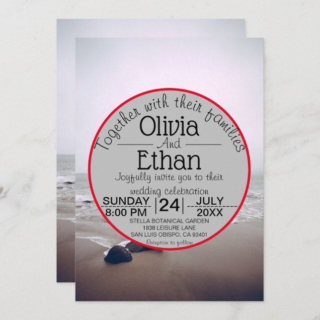 Invitación Boda de verano de la Marina de Playa Marítima (Anverso / Reverso)