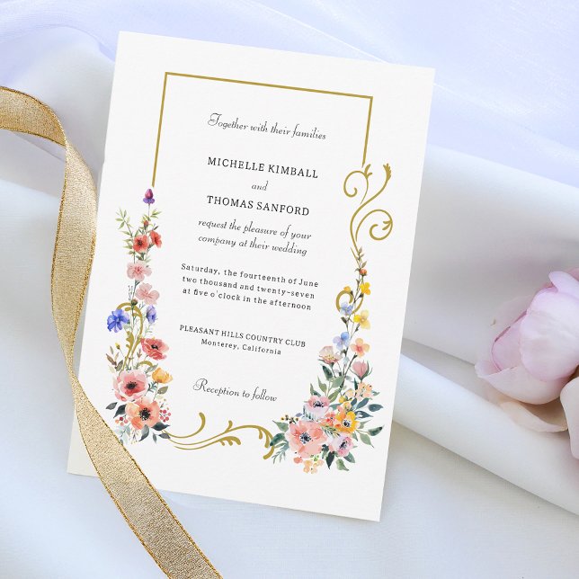 Invitación Boda de verano de la primavera de las flores silve (Subido por el creador)