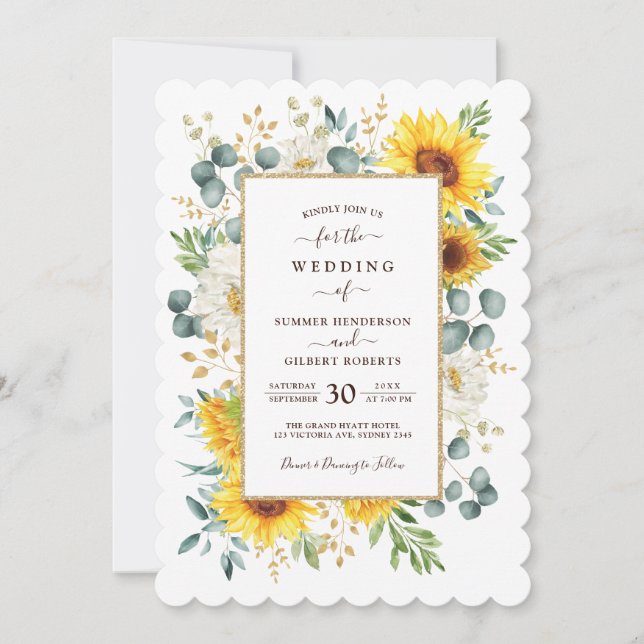 Invitación Boda de verano de la RADIANZA del girasol del jard (Anverso)