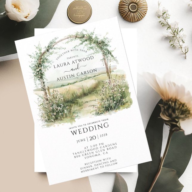 Invitación Boda de verano de la vegetación floral del país (Subido por el creador)