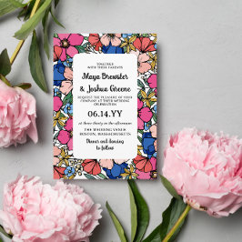 Invitación Boda de verano de las flores azules de color rosa 