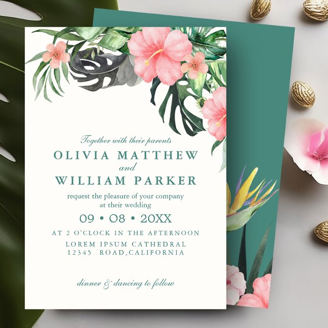 Invitación Boda de verano de las flores tropicales acuáticas  (Subido por el creador)