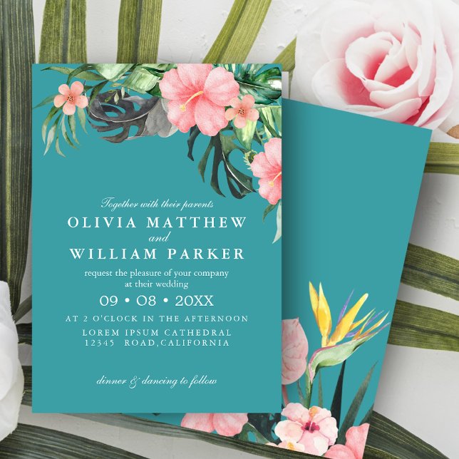 Invitación Boda de verano de las flores tropicales acuáticas  (Subido por el creador)