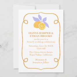 Invitación Boda de verano de limón cítrico dibujado a mano mi