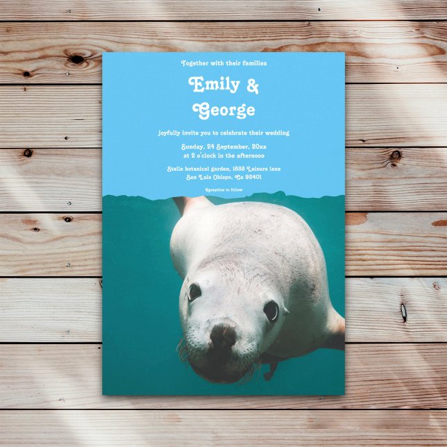 Invitación Boda de verano de Marina Blue Underwater Sea Lion  (Subido por el creador)