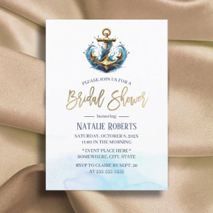 Invitación Boda  de verano de náutica de oro ducha de novia