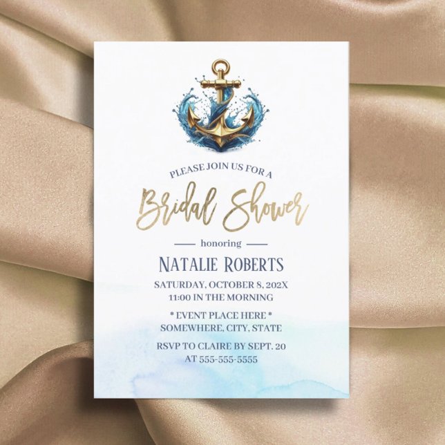 Invitación Boda  de verano de náutica de oro ducha de novia (Subido por el creador)
