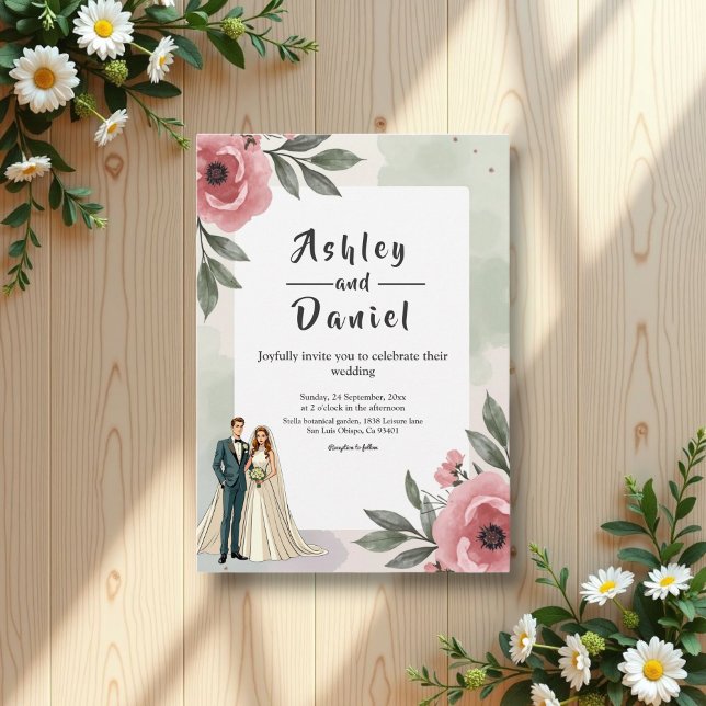 Invitación Boda de verano de Pareja Romántica Floral Watercol (Subido por el creador)