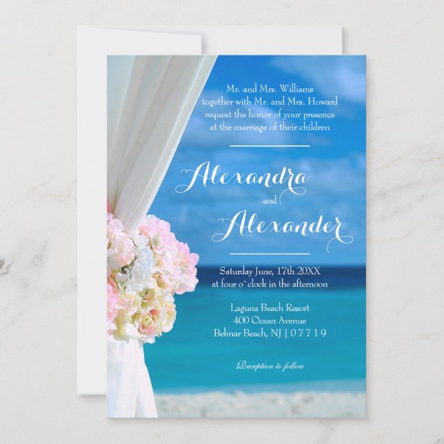 Invitación Boda de verano de playa tropical floral moderna en (Anverso)