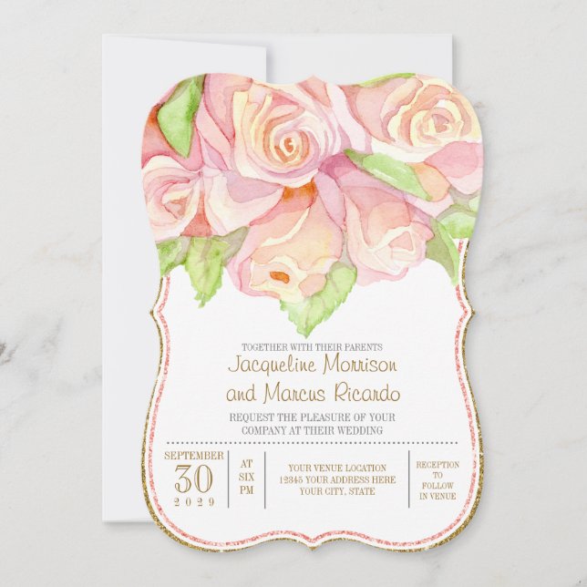 Invitación Boda de verano de primavera acuarela Rose Bouquet (Anverso)