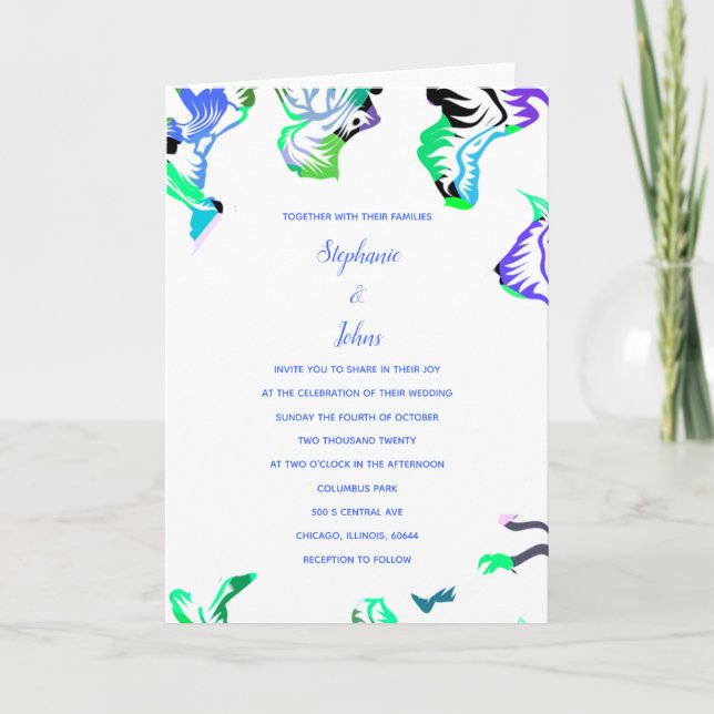 Invitación Boda de verano de primavera boho blanco azul flora (Anverso)
