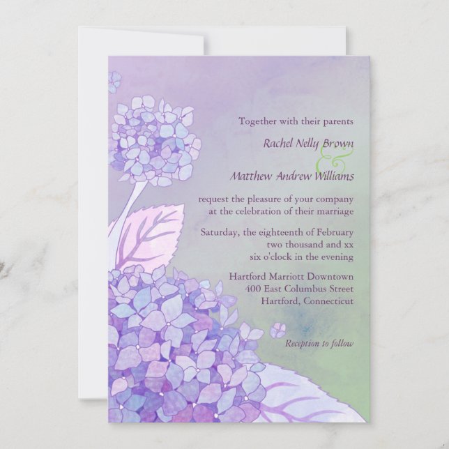 Invitación Boda de verano de Purple Hydrangeas (Anverso)