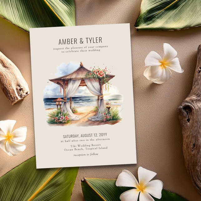 Invitación Boda de verano de Sunset Beach Floral Pagoda (Beach Wedding Invitation from the Sunset Beach wedding collection by Darling & May)