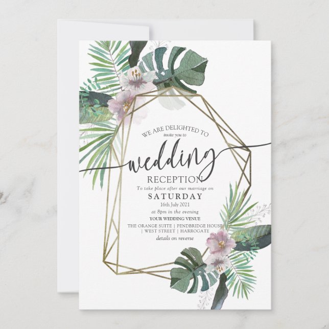 Invitación Boda de verano de temática tropical (Anverso)